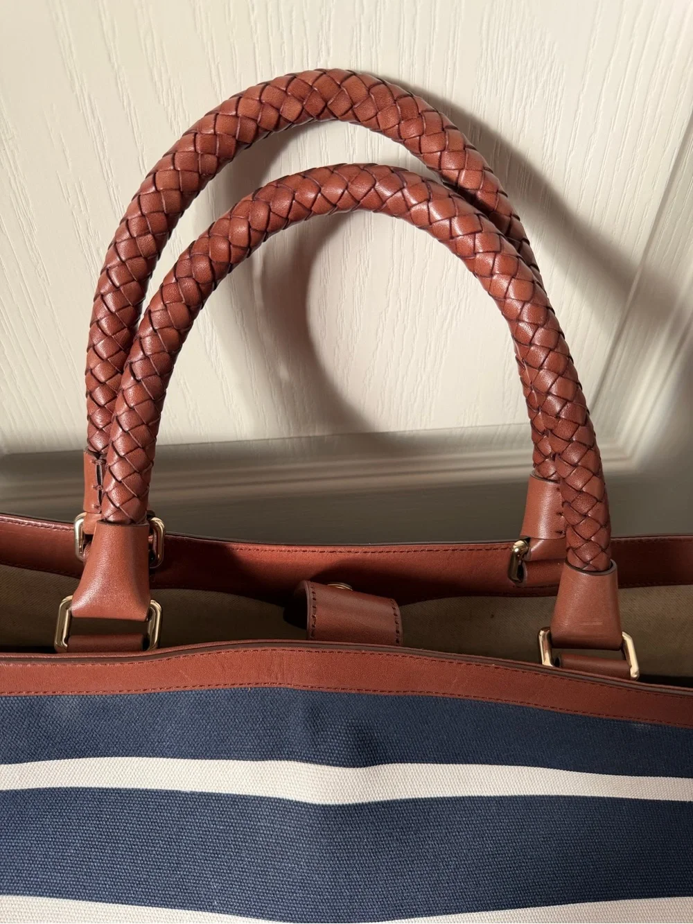 Cole Haan Striped Navy & White Canvas Tote